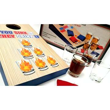 Party Drinking Games, Shot Glass Basketball, Shot Glass Corn hole Toss, Spin The Arrow Shot Glass Game, Hammer Shot Glass Party Game (CORN HOLE SHOT GLASS)