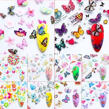 10 Sheets Butterfly Nail Foil Transfers Stickers Flowers Butterfly Starry Sky Nail Art DIY Decals for Women Girls Decoration Manicure Design