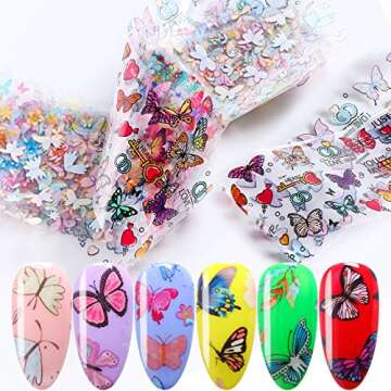 10 Sheets Butterfly Nail Foil Transfers Stickers Flowers Butterfly Starry Sky Nail Art DIY Decals for Women Girls Decoration Manicure Design