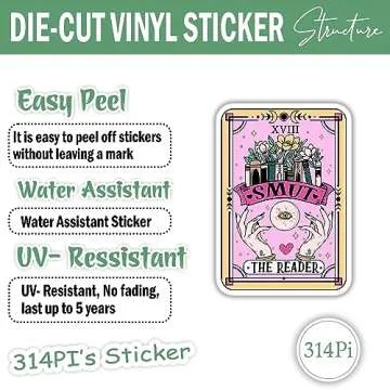 314PI (3pcs) The Reader Sticker, Tarot Stickers, Tarot Cards, Book Stickers For Adults, Bookish Water Assistant Die Cut Sticker for Laptop Phone Water Bottle Skateboard, Book Stickers, Reading