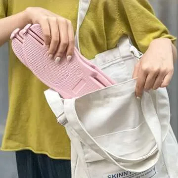 Kiemorgy Travel Slippers for Women Men, Folding Slides Sandals, Portable Hotel Spa Slippers, Waterproof Quick Drying Flip Flops, Shower Shoes Beach Sandals- JD01 pink L