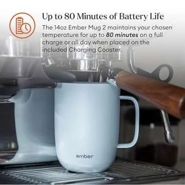 Ember Temperature Control 14oz Smart Mug 2, App-Controlled and Rechargeable Heated Coffee Cup Warmer with Intelligent LED Display, Powder Blue
