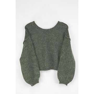 Jumppmile Women's Crewneck Cropped Sweater Long Sleeve Oversized Tops Fall Winter Crop Knit Sweater S Army Green