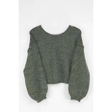 Jumppmile Women's Crewneck Cropped Sweater Long Sleeve Oversized Tops Fall Winter Crop Knit Sweater S Army Green