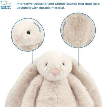 Best Pet Supplies Interactive Bunny Buddy Dog Toy with Crinkle and Squeaky Enrichment for Small and Medium Breed Puppies or Dogs, Cute and Plush - Bunny (Beige)