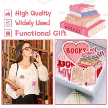 Kirako 8Pcs Bookish Iron on Patches Pink Sew on Repair Embroidered Applique DIY Craft Accessories Book Club Reading Gifts for Women Girls Bookworm Book Lover Clothes Backpacks Hats Dress Jackets Jeans