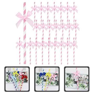 Beaupretty Striped Paper Drinking Straws 60PCS Bow Paper Straws Disposable Paper Straws for Birthday...