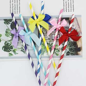 Beaupretty Striped Paper Drinking Straws 60PCS Bow Paper Straws Disposable Paper Straws for Birthday Wedding Party Cake Decorations Holiday Festival Supplies