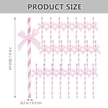 Beaupretty Pink Striped Paper Straws 60PCS for Parties