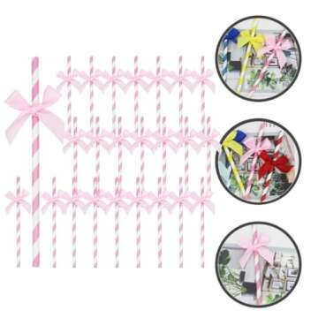 Beaupretty Striped Paper Drinking Straws 60PCS Bow Paper Straws Disposable Paper Straws for Birthday Wedding Party Cake Decorations Holiday Festival Supplies