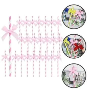 Beaupretty Pink Striped Paper Straws 60PCS for Parties