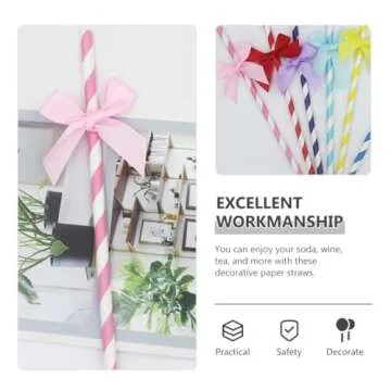 Beaupretty Pink Striped Paper Straws 60PCS for Parties