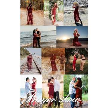 Eleter Women's Deep V-Neck Lace Romper Short Sleeve Long Dress(L,Wine Red)