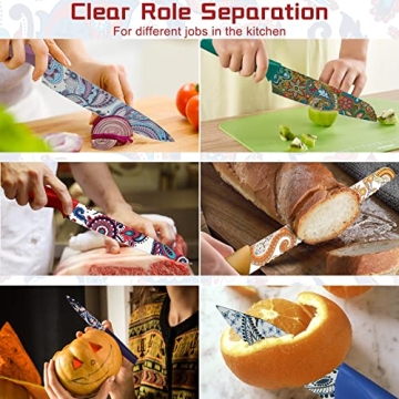 Astercook Paisley Knife Set - Sharp and Colorful Knives