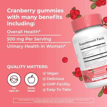 MaryRuth Organics Organic Cranberry Gummies | Cranberry Supplement | Urinary Tract Health for Women | with D Mannose | 500mg Cranberry | Traditional Use | USDA Organic | Vegan | Non GMO | 30 Servings