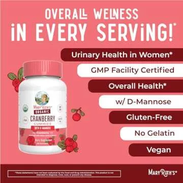 MaryRuth Organics Organic Cranberry Gummies | Cranberry Supplement | Urinary Tract Health for Women | with D Mannose | 500mg Cranberry | Traditional Use | USDA Organic | Vegan | Non GMO | 30 Servings