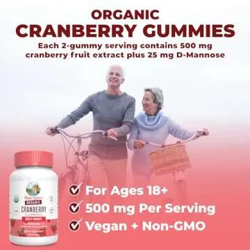 MaryRuth Organics Organic Cranberry Gummies | Cranberry Supplement | Urinary Tract Health for Women | with D Mannose | 500mg Cranberry | Traditional Use | USDA Organic | Vegan | Non GMO | 30 Servings