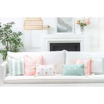 Hofdeco Premium Fall Coastal Patio Indoor Outdoor Pillow Cover Only, 20"x20" Water Repellent for Backyard, Couch, Muted Aqua Embroidered Square Line