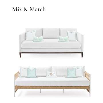 Hofdeco Premium Fall Coastal Patio Indoor Outdoor Pillow Cover Only, 20"x20" Water Repellent for Backyard, Couch, Muted Aqua Embroidered Square Line