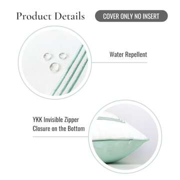 Hofdeco Premium Fall Coastal Patio Indoor Outdoor Pillow Cover Only, 20"x20" Water Repellent for Backyard, Couch, Muted Aqua Embroidered Square Line