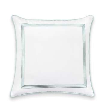 Hofdeco Premium Fall Coastal Patio Indoor Outdoor Pillow Cover Only, 20"x20" Water Repellent for Backyard, Couch, Muted Aqua Embroidered Square Line