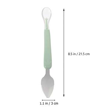 1pcs Double Head Baby Spoon,Silicone Baby Fruit Scraping Mud Spoon Feeding Spoons Training Spoon Set for Infants Baby,Green