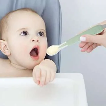 1pcs Double Head Baby Spoon,Silicone Baby Fruit Scraping Mud Spoon Feeding Spoons Training Spoon Set for Infants Baby,Green