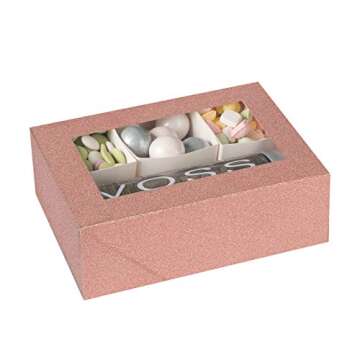 Hammont Window Box with Six Sections - 6 Pack - 7”x5”x2.5” - Rose Gold Colored Unique Design Bakery Boxes Perfect for Sharing Snacks and Cookies | 6 Insert Sections Gift Boxes
