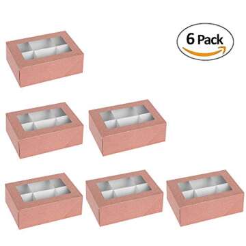 Hammont Window Box with Six Sections - 6 Pack - 7”x5”x2.5” - Rose Gold Colored Unique Design Bakery Boxes Perfect for Sharing Snacks and Cookies | 6 Insert Sections Gift Boxes
