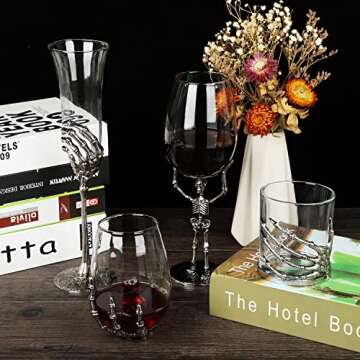 RHFF Halloween Skull Wine Glass, Skeleton Ghost Hand Wine Glass, Halloween Drinking Glasses, Skeleton Hand Goblet, Hotel Family Halloween Party Favors for Adults (A)