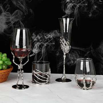 RHFF Halloween Skull Wine Glass, Skeleton Ghost Hand Wine Glass, Halloween Drinking Glasses, Skeleton Hand Goblet, Hotel Family Halloween Party Favors for Adults (A)