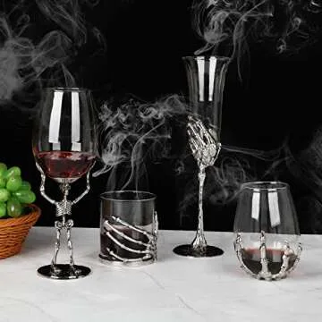 RHFF Halloween Skull Wine Glass, Skeleton Ghost Hand Wine Glass, Halloween Drinking Glasses, Skeleton Hand Goblet, Hotel Family Halloween Party Favors for Adults (A)