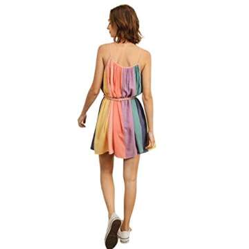 THFB Women's Signature Multi Color Stripe Swing Dress with Braided Belt