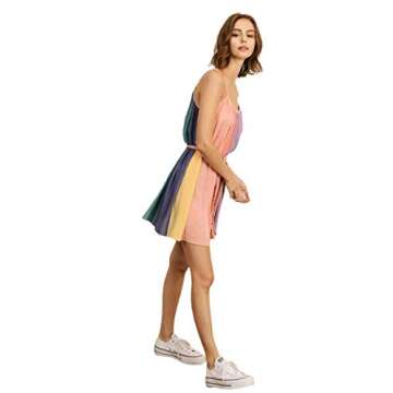THFB Women's Signature Multi Color Stripe Swing Dress with Braided Belt