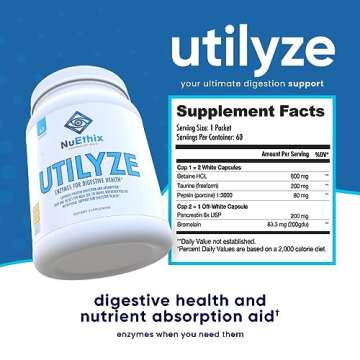 NuEthix Formulations Utilyze Enzymes for Digestive Wellness, Dietary Supplement for Nutrient Absorpt...