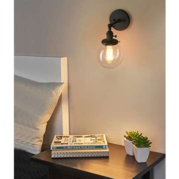 Pathson Industrial Wall Sconce with Round Clear Glass Globe Shade, Vintage Style Wall Lamp Farmhouse Wall Light Fixtures for Loft Bathroom Bedroom