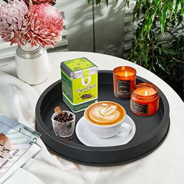 COZYYROME Black Decorative Tray for Coffee Table Centerpieces,Black Round Decorative Serving Tray,Wood Tray Decor Modern Farmhouse Home Decorations Round Coffee Table Tray Farmhouse Kitchen Countertop
