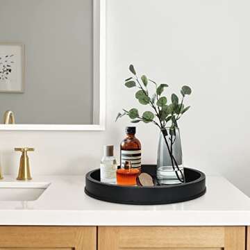 COZYYROME Black Decorative Tray for Coffee Table Centerpieces,Black Round Decorative Serving Tray,Wood Tray Decor Modern Farmhouse Home Decorations Round Coffee Table Tray Farmhouse Kitchen Countertop