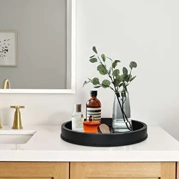 COZYYROME Black Decorative Tray for Coffee Table Centerpieces,Black Round Decorative Serving Tray,Wood Tray Decor Modern Farmhouse Home Decorations Round Coffee Table Tray Farmhouse Kitchen Countertop