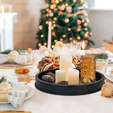 COZYYROME Black Decorative Tray for Coffee Table Centerpieces,Black Round Decorative Serving Tray,Wood Tray Decor Modern Farmhouse Home Decorations Round Coffee Table Tray Farmhouse Kitchen Countertop