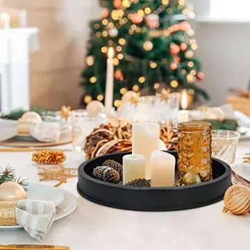 COZYYROME Black Decorative Tray for Coffee Table Centerpieces,Black Round Decorative Serving Tray,Wood Tray Decor Modern Farmhouse Home Decorations Round Coffee Table Tray Farmhouse Kitchen Countertop