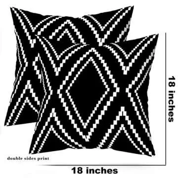 Yaofavo Outdoor Pillow Covers Set of 2, Waterproof Farmhouse Throw Pillow Covers Classical Geometric Boho Pillow Cases for Patio Garden, Black (Black&White-01, 18x18 Inch)