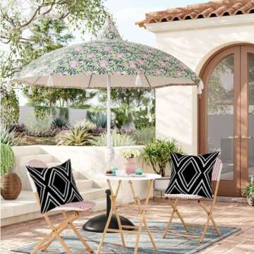 Yaofavo Outdoor Pillow Covers Set of 2, Waterproof Farmhouse Throw Pillow Covers Classical Geometric Boho Pillow Cases for Patio Garden, Black (Black&White-01, 18x18 Inch)