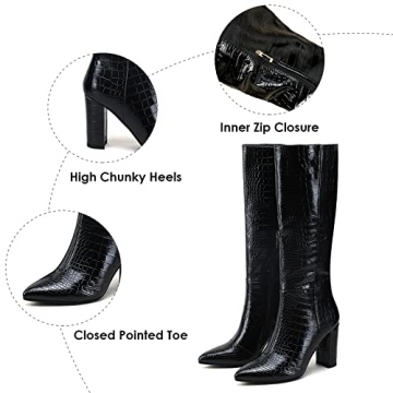 Modatope Knee High Boots Women Faux Crocodile Leather Style