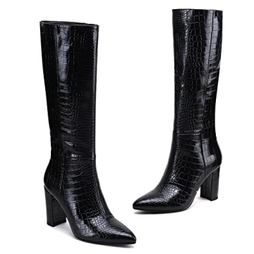 Modatope Knee High Boots Women Faux Crocodile Leather Style