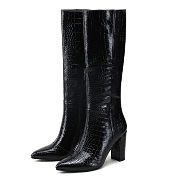Modatope Knee High Boots Women Faux Crocodile Leather Style