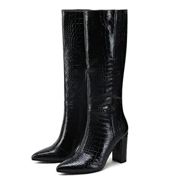 Modatope Knee High Boots Women Faux Crocodile Leather Style