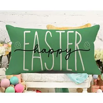 Kithomer Green Happy Easter Spring Pillow Cover for Home