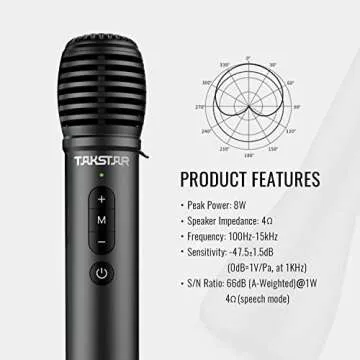 TAKSTAR 2-in-1 Bluetooth Wireless Microphone & Voice Amplifier, Portable Wireless Mic Speaker, Handheld Microphone for Singing, Karaoke, Meeting, Teach, Class, Outdoors, Speech, Party - DA10