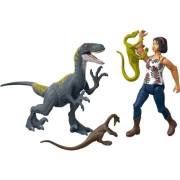 Mattel Jurassic World Camp Cretaceous Human & Dino Action Figure Pack with Sammy & Velociraptor Figu...
